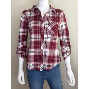No‎ Comment Linear Plaid Long Sleeve Top Plaid Casual Women Small GUC